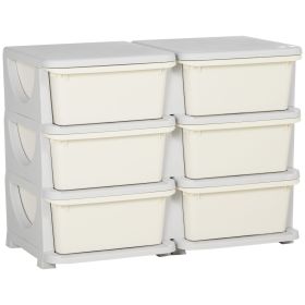 Qaba Kids Toy Storage Organizer, Cream with 6 Drawers, 3 Tier Units for Nursery, Playroom, Kindergarten