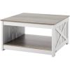 31.5" Farmhouse Coffee Table, Square Coffee Table with Open Storage Compartment, Wooden Rustic Cocktail Table for Living Room, Bedroom, Apartment