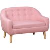 Toddler Sofa Pink 2-Seat Durable Linen Wood Frame Seating for Kids 3-6 Years Nursery Room Couch