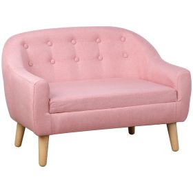 Qaba Toddler Sofa Pink 2-Seat Durable Linen Wood Frame Seating for Kids 3-6 Years Nursery Room Couch