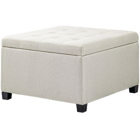 HOMCOM Round Storage Ottoman Bench, Button Tufted Ottoman with Flip Top for Living Room, Entryway and Bedroom, Beige