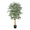 5FT Artificial Ficus Tree with Black Pot, Tall Faux Ficus Plant with Natural Wood Trunk and Realistic Green Leaves, Indoor Fake Silk Tree for Home