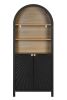61" Tall Arched Cabinets,Bookcase with storage,Mid-Century Modern 5-Tier Bookshelf with Door,Black