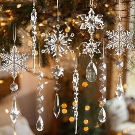 18pcs Crystal Christmas Ornaments for Tree Decorations-Hanging Acrylic Snowflake Icicle Ornaments with Drop Pendants for Winter Wonderland Chande
