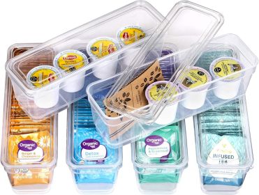 6 Bin Pack, Long Home Organizer Storage Boxes with Lids, Translucent Clear