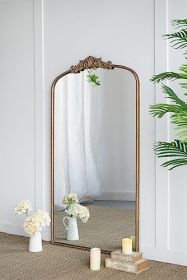 Full Length Gold Arched Mirror 66" x 36" Hanging or Leaning Against Wall, for Living Room, Bedroom or Entry