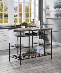 Lona Rustic Oak & Black Finish Kitchen Island