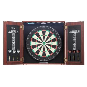 Dartboard and Cabinet Set, Ready-to-Play Bundle Official Size Dartboard Cabinet, Steel Tip Dart Hideaway Cabinet, Features LED Light, Easy Assembly