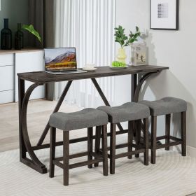 4-Piece Bar Table Set with Power Outlet, Dining Bar Table and Chairs Set,Bar Table Set with 3 Padded Stools for Living Room, Dining Room, Game Room