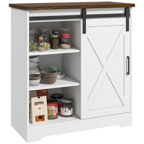 HOMCOM Farmhouse Kitchen Sideboard Buffet Cabinet Coffee Bar Cabinet with Sliding Barn Door and Adjustable Shelf White