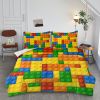 3pcs Funny Dot Building Blocks Comforter Set Colorful Bricks Thin Bedding Duvet Game Summer Quilt Set Queen Size(temu can only be self-picked up)
