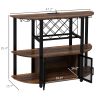 HOMCOM Wine Liquor Cabinet, Mini Bar Table Wine Stand with Charging Station, LED Lighted & Glass Holders for Home, Rustic Brown