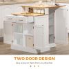 Kitchen Island with Storage Cabinet and 2-Level Rubber Wood Tabletop, Island Table with Adjustable Shelves and Drawers, White