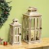 2 Pack 28"/20" Large Rustic Wooden Lantern Decorative, Indoor/Outdoor Lantern for Home Decor (No Glass), Natural