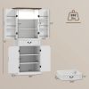 71" LED Kitchen Pantry Cabinet, Farmhouse Storage Cabinet with Door Shelves, Distressed White