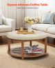 Large Round Ottoman Coffee Table, 31.9 Inch Tufted Coffee Table with Solid Wood Shelf Storage