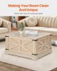 Rattan Coffee Table, Rectangle PE Rattan Woven Wood Coffee Table with MDF Top, 32-Inch Modern Boho Style Storage Coffee Table with Retro Metal Hinges