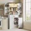 71" LED Kitchen Pantry Cabinet, Farmhouse Storage Cabinet with Door Shelves, Distressed White