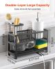 Kitchen Sink Caddy Organizer, 2 Tier Sponge Holder for Kitchen Sink with High Brush Holder & Divider, Storage Rack with Rotatable Drainage Spout