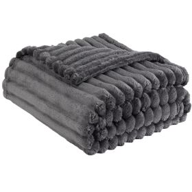 Super Soft Throw Blanket Premium Silky Flannel Fleece 3D Ribbed Jacquard (Color: Grey, size: 120*200)
