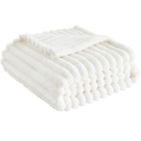 Super Soft Throw Blanket Premium Silky Flannel Fleece 3D Ribbed Jacquard (Color: White, size: 150*200)