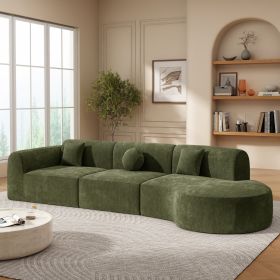140" Modern Curved Sectional Sofa with High-Density Fully Compressed Sponge and Chaise Lounge, 3-Piece Set, Fully Assembled Right Hand Facing (Color: as Pic)
