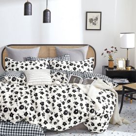 Hepburn Black/White Floral 100% Cotton Reversible  Comforter Set (size: king)