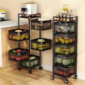 Rotating Kitchen Storage Shelf 5 Tier, Metal Fruit Vegetable Storage Basket Multi-Layer Vegetable Rack Storage Trolley on Wheels (Color: Black, size: 5th foor)